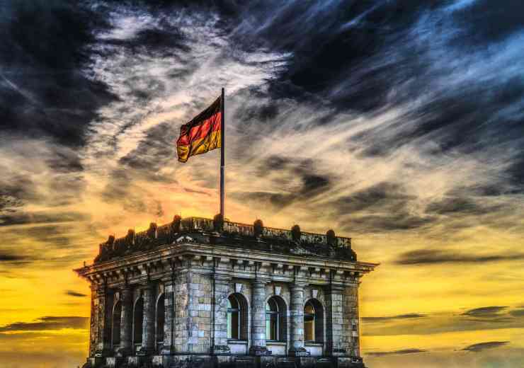 Bundestag with German flag flying