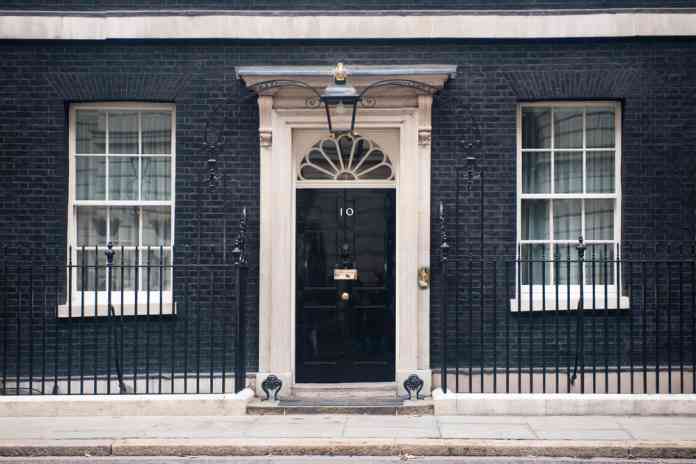 Downing Street, with the door closed. 