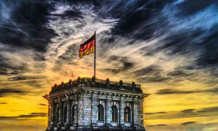 Bundestag with German flag flying