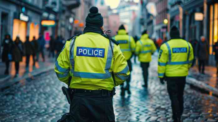 Police patrol the streets.